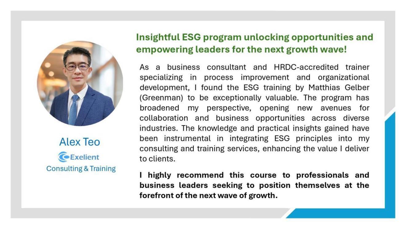 Testimonial from Alex Teo of Exelient Consulting and Training