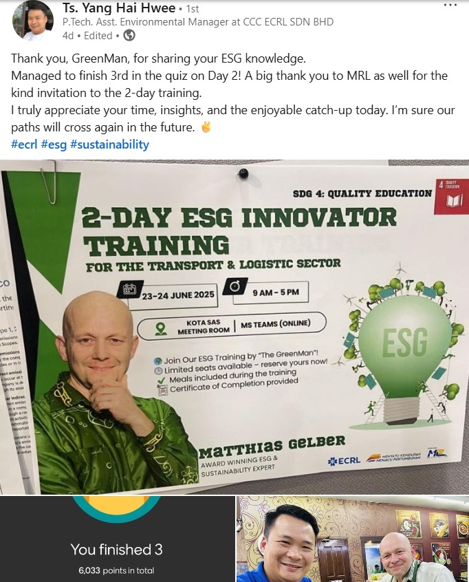 Testimonial following ESG Innovator training