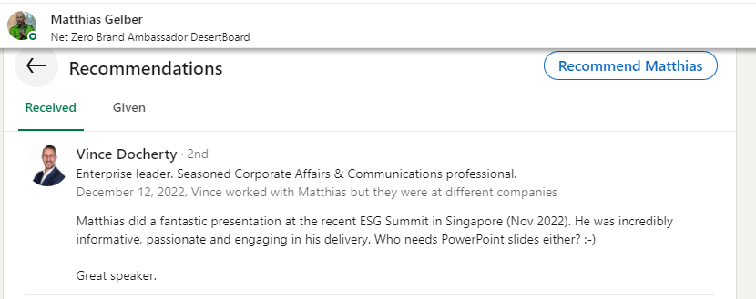 LinkedIn recommendation from Vince Docherty